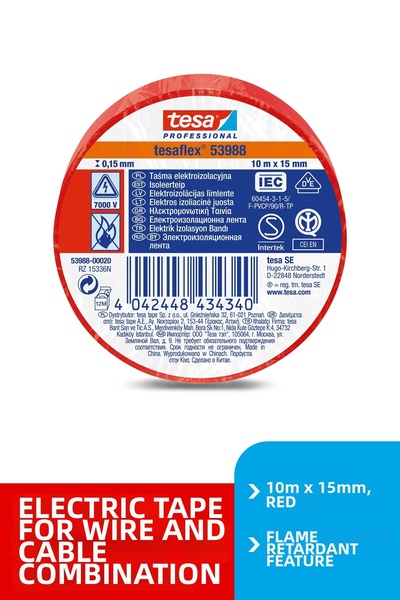 Tesa Elektrik Izolasyon Bandı, Spvc, Kırmızı, 10m X 15mm