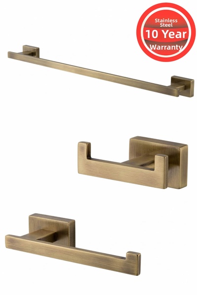 BanyomHome Antique Stainless Brass Kenz 3-Piece Bathroom Set - Towel Holder, ...