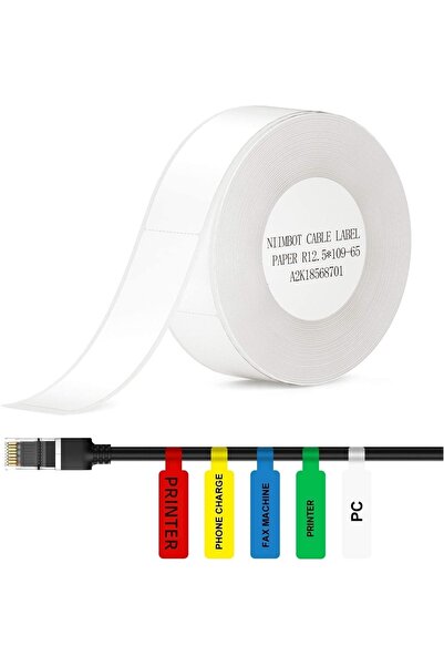 NiiMbot D11 Kablo Etiketi 12,5x109mm Beyaz (65 Adet) Yırtılmaz, Sudan Ve Yağd...