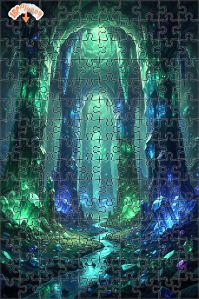 Esranın Dünyası Mysterious Crystal Cave Oil Painting Look Wooden Puzzle 150 P...