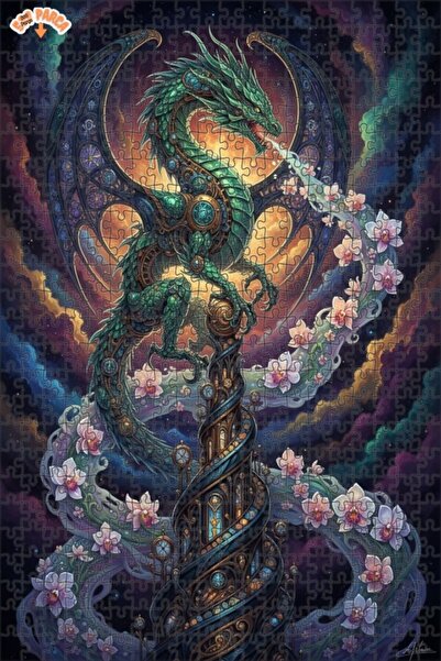 Esranın Dünyası Fantastic Dragon Art Oil Painting Look Double Layer Framed Wo...