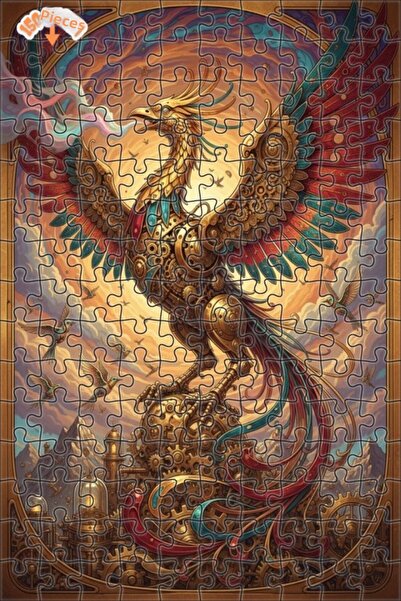 Esranın Dünyası Mechanical Phoenix Oil Painting Look Double Layer Framed Wood...