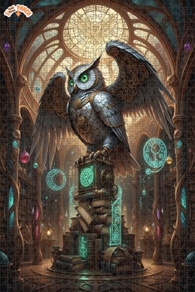 Esranın Dünyası Mechanical Owl Mysterious Library Oil Painting Double-Layer F...