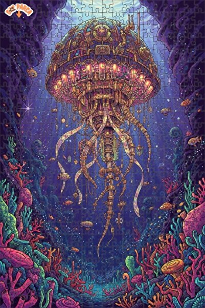 Esranın Dünyası Mechanical Jellyfish Steampunk Illustration Ç Double-Layer Fr...