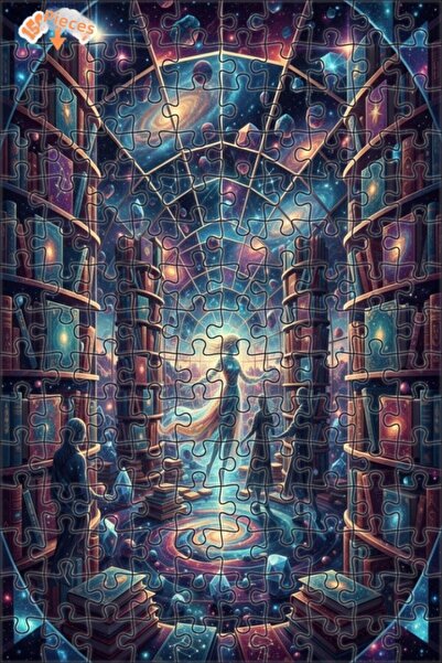 Esranın Dünyası Cosmic Library Art Oil Painting Lookalike Double-Layer Framed...