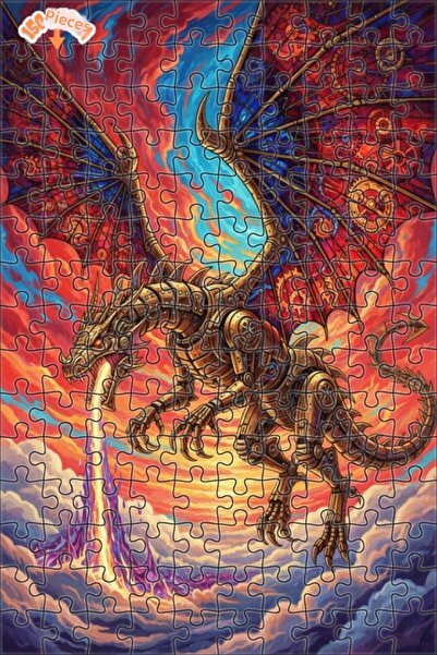 Esranın Dünyası Steam Dragon Art Oil Painting Look Double Layer Framed Wooden...