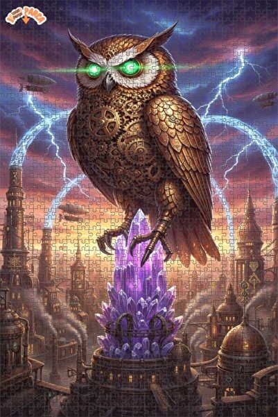 Esranın Dünyası Mechanical Owl Crystal City Oil Painting Lookalike Double-Lay...