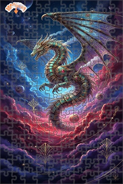 Esranın Dünyası Steampunk Dragon Space Adventure Double-Layer Framed Wooden P...