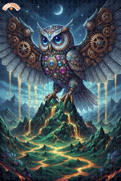 Esranın Dünyası Magical Steampunk Owl Double-Layer Framed Wooden Puzzle 1000 ...