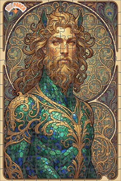 Esranın Dünyası Poseidon Golden Moss Patterned Oil Painting Look Wooden Puzzl...