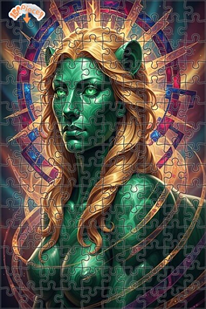 Esranın Dünyası Green Woman Figure Abstract Art Oil Painting Double-Layer Fra...