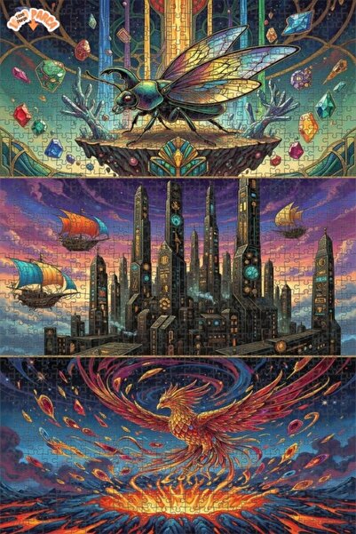 Esranın Dünyası Fantastic Creatures and Cities Oil Painting Look Wooden Puzzl...