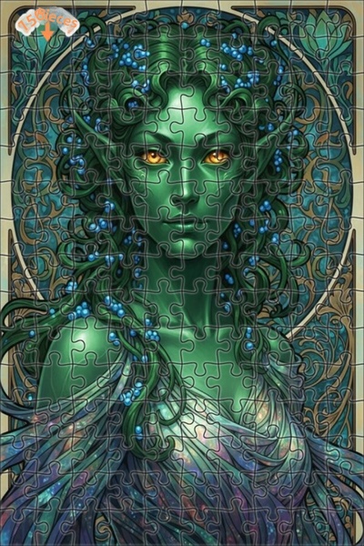 Esranın Dünyası Green Fairy Queen Modern Art Double-Layer Framed Wooden Puzzl...
