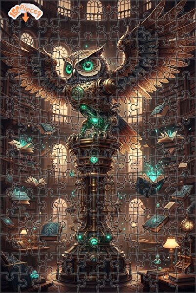Esranın Dünyası Owl Library Oil Painting Double-Layer Framed Wooden Puzzle 15...