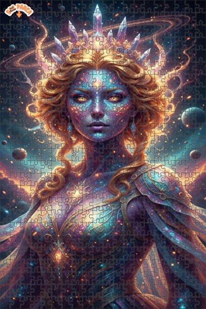 Esranın Dünyası Galactic Queen Oil Painting Look Double Layer Framed Wooden P...