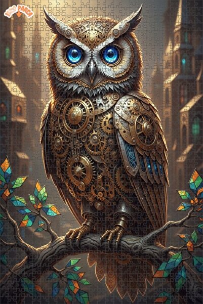 Esranın Dünyası Mechanical Owl Art Double Layer Framed Wooden Puzzle 1000 Pie...