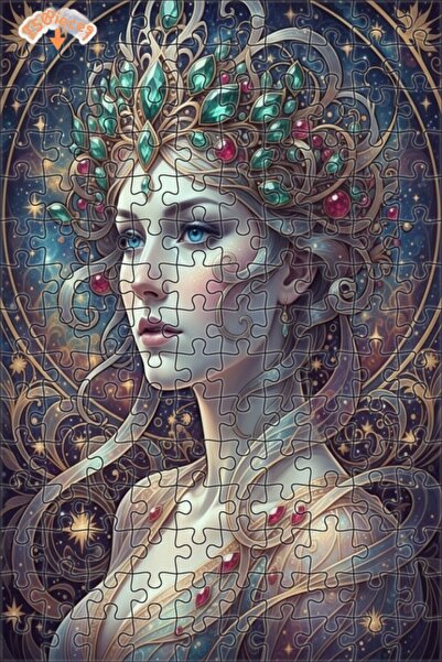 Esranın Dünyası Majestic Star Queen Oil Painting Look Wooden Puzzle with Doub...