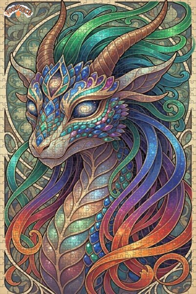 Esranın Dünyası Fantastic Dragon Oil Painting Look Art Wooden Puzzle 1000 Pie...