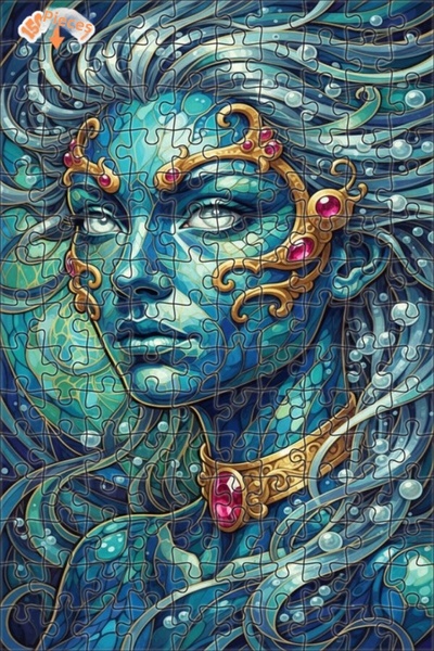 Esranın Dünyası Mermaid Art Oil Painting Look Double Layer Framed Wooden Puzz...