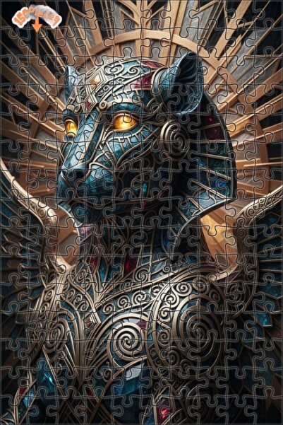 Esranın Dünyası Majestic Winged Panther Artwork Double-Layer Framed Wooden Pu...