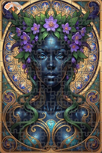 Esranın Dünyası Mystical Blue Woman Flower Crown Illustration Art Ç Double-La...