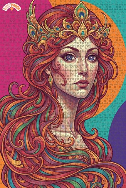 Esranın Dünyası Fantastic Queen Portrait Oil Painting Look Wooden Puzzle with...