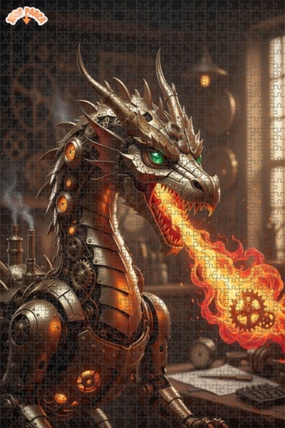 Esranın Dünyası Mechanical Dragon Oil Painting Look Steampunk Double-Decker F...