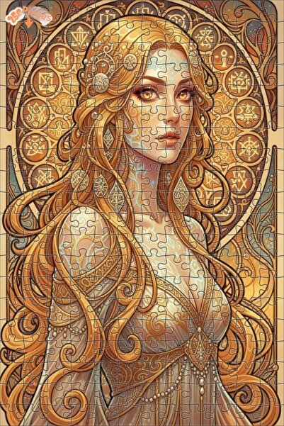 Esranın Dünyası Golden Glittering Woman Figure Oil Painting Lookalike Double-...