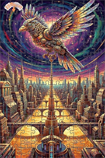 Esranın Dünyası Mechanical Bird Futuristic City Oil Painting Double-Layer Fra...