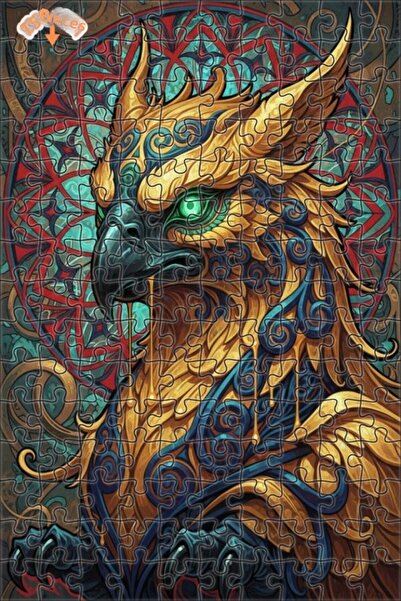 Esranın Dünyası Majestic Griffin Claw Oil Painting Look Wooden Puzzle with Do...