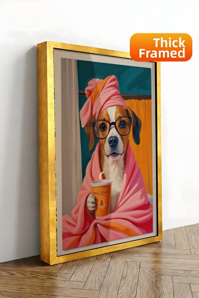 Zestia Εκτύπωση σε καμβά με χρυσό πλαίσιο Spa Morning Towel Dog Premium Serie...