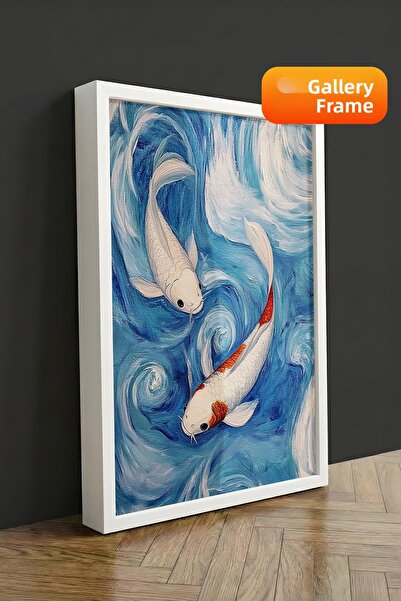 Zestia Πίνακας σε καμβά με λευκό πλαίσιο Koi Fish Blue Waves Ιαπωνικού στυλ P...