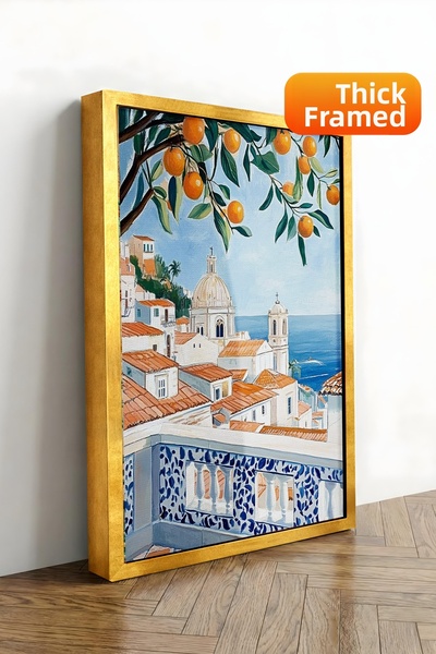 Zestia Εκτύπωση σε καμβά με χρυσό πλαίσιο Καλοκαιρινή Αύρα στη Μεσογειακή Βερ...