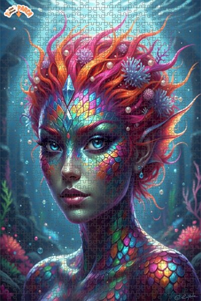 Esranın Dünyası Mermaid Artwork Double Layer Framed Wooden Puzzle 1000 Pieces...