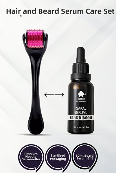 ELAMOUR ديرمارولر مع 540 إبرة من التيتانيوم - مجموعة زيت العناية بالشعر واللح...