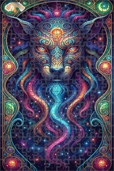 Esranın Dünyası Cosmic Lion Oil Painting Lookalike Art Wooden Puzzle Double-L...