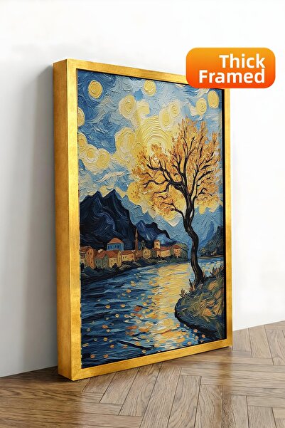 Zestia Εκτύπωση σε καμβά με χρυσό πλαίσιο Van Gogh Starry Night Bridge Commen...