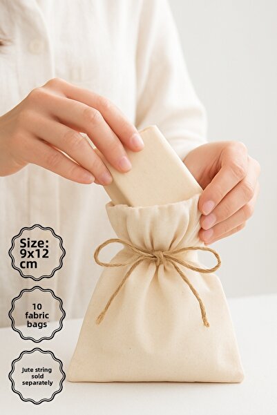 Bimotif 10 أكياس قماش خام كريمية سادة مقاس 9x12 سم