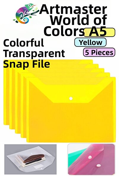 Artmaster Dosar cu capsă A5 galben, dosar plic colorat transparent, 5 bucăți,...