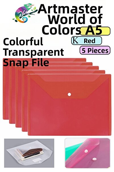 Artmaster Dosar cu capsă roșu A5, dosar plic colorat transparent, 5 bucăți, 1...