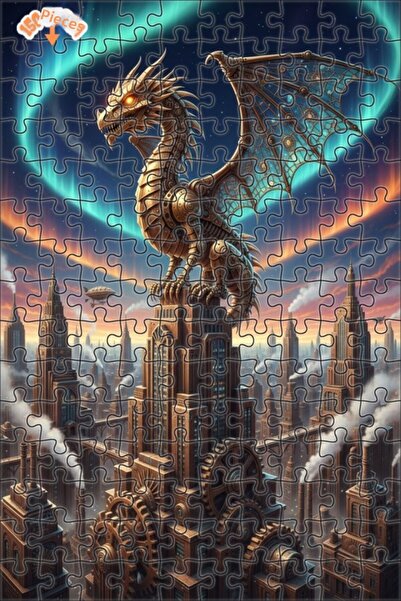 Esranın Dünyası Mechanical Dragon City Landscape Oil Painting Double-Decker F...
