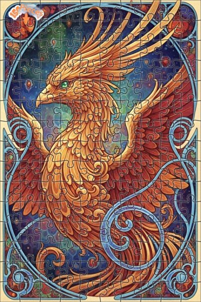 Esranın Dünyası لوحة زيتية لطائر الفينيق ذو الأجنحة الذهبية، مظهر فني مزدوج ا...