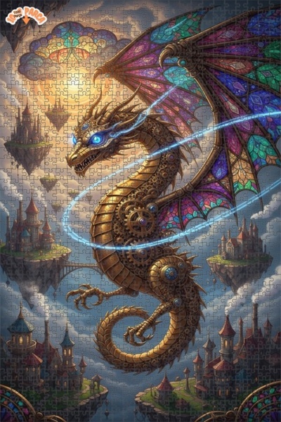 Esranın Dünyası لغز خشبي من نوع Gothic Steampunk Dragon Art مكون من مزدوج الط...