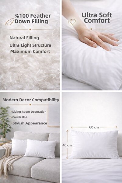TECHTACT 100% Natural Goose Feather Cushion Inner Filling Y Pillow 40X60 cm (...