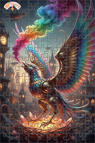 Esranın Dünyası لغز خشبي ميكانيكي على شكل طائر الفينيق ذو دخان ملون مكون من م...