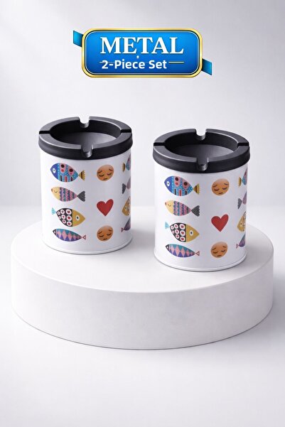 LE PARİS طفاية سجائر معدنية منقوشة مكونة من قطعتين مع غطاء مضاد للروائح والري...