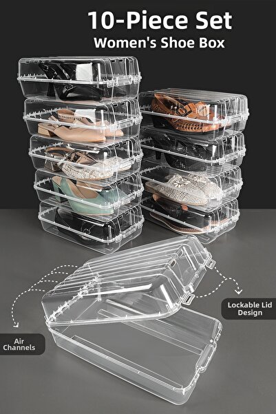 Nihomall20 10 قطع صندوق أحذية نسائي - صندوق تخزين منظم للأحذية الشفاف صندوق س...