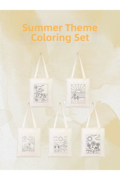 junobi Summer Themed Paintable Cloth Set Bag (5-Piece) – Painting Activity Se...