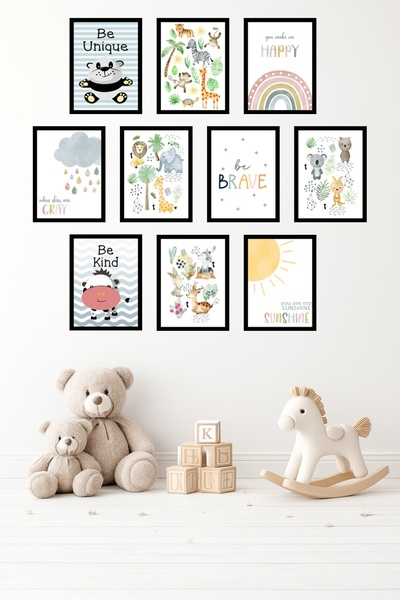 UNT Set de 10 animale drăguțe în culori pastelate, cu aspect de ramă, cu tema...