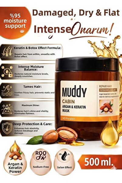 Muddy قناع للشعر الجاف والضعيف والمتأثر بالرطوبة مع الأرغان والكيراتين والمكو...